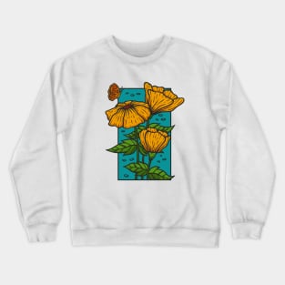 Vintage yellow flower doodle with butterfly illustration Crewneck Sweatshirt